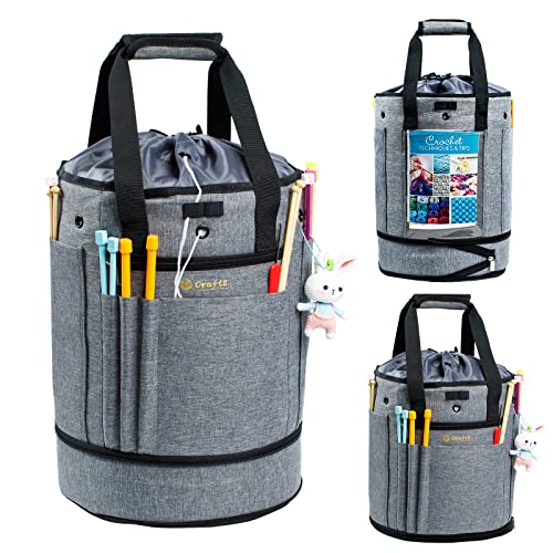 MYBAGZING Expandable Crochet Bag Organizer with Drawstring Closure, Round - color: Grey-Ⅰ, size: Large-Drawstring Closure