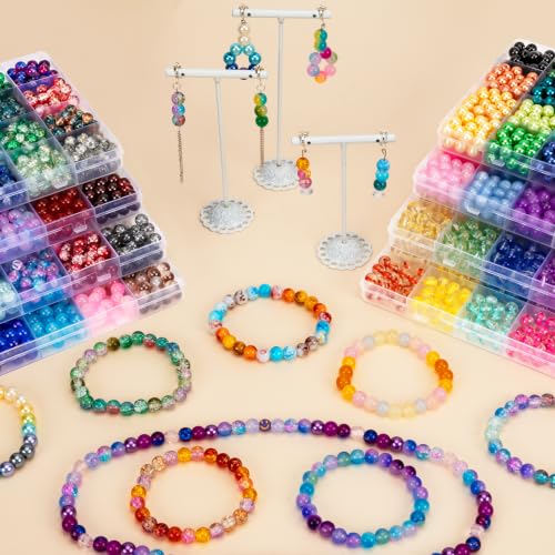 192 Colors 9600pcs 8mm Dream Candy Colorful Series Glass Beads Bracelet Making Kit,8 Box Different Unique Styles Crystal Bead for Making and DIY Crafts - color: 8 Boxes 6mm Round Glass Beads