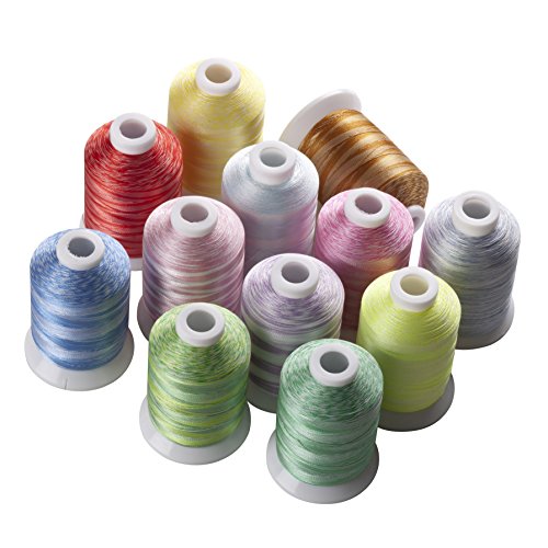 Simthreads 12 Variegated Color Polyester Embroidery Machine Thread for Most Home Embroidery Machines 1100 Yards Each - color: 12Va-1