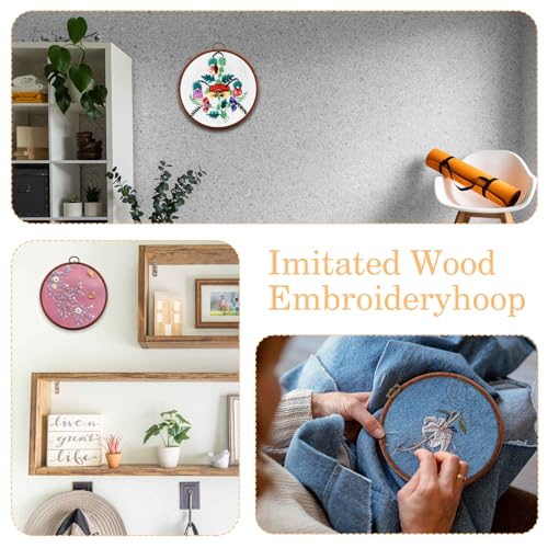 2 Pack Cross Stitch Hoop Imitated Wood Embroidery Frame Embroidery Hoops 6 Inch Round Plastic Embroidery Hoop for Art Craft Sewing and Hanging Ornaments Decor - size: 6 Inch