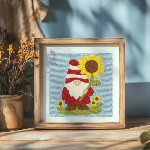 Doodlream Dwarf Sunflower DIY Punch Needle Embroidery Kit for Adult Beginner, 9.4" Gnome Flower Punch Stitching Craft Set for Starter with Frame, Fabric Pattern, Threader, Yarn, Pinch Needle - color: Dwarf Sunflower