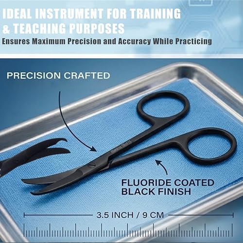 Premium Quality Suture Northbent Stitch Curved Scissors 3.5" (Black) - color: Black