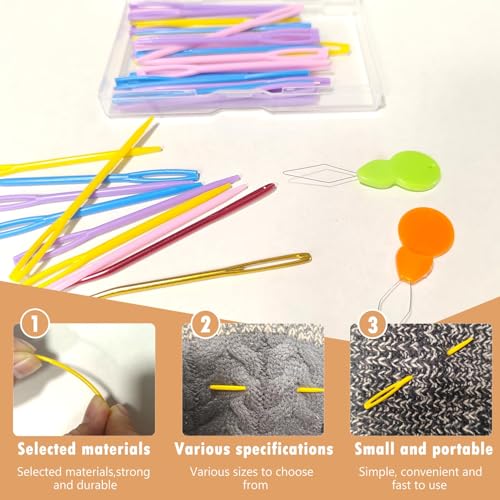 Jicslaew 56 Pcs Yarn Needles Set Assorted Yarn Needles Bent Tapestry Needle Weaving Needle, Curved Darning Needles, Knitting Needles for Sewing, Knitting, Crochet