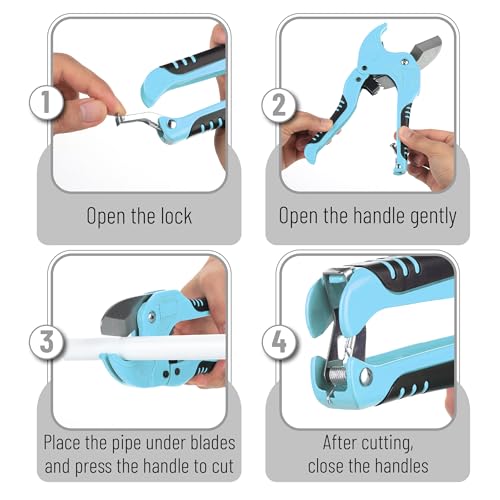 Bates- PVC Pipe Cutter, Cuts up to 1-5/8", Ratchet Pipe Cutter, PEX Cutting Tool for Cutting PEX, PVC, PPR Plastic Hoses and Plumbing Pipes, Sky Blue - color: Sky Blue