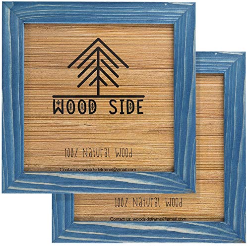 Rustic Wooden Square Picture Frames 8x8 - Set of 2-100% Natural Farmhouse Washed Barn Wood with Real Glass for Wall Mounting and Tabletop Photo Frame - Navy Blue - color: Navy Blue