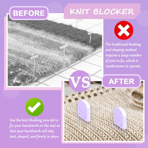 20Pcs Knit Blockers Pins Kit, Blocking Combs for Crochet Knitting Board Mats, Pins for Sewing Lace Needlework Projects Tool - Light Purple - color: Light Purple