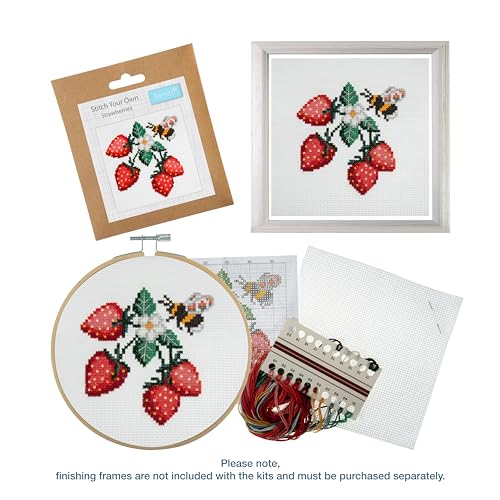 Trimits 3PK Cross Stitch Bundle – Counted Embroidery Kit, Beginner & All Level Starter Set, Complete with Instructions & Thread Children Wall Home DIY Décor – 13x13cm – Toadstool,Strawberries,Poppies - style: Toadstool,Strawberries,Poppies