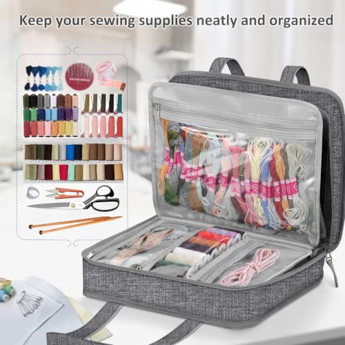 FINPAC Sewing and Craft Supplies Storage Tote Bag with Clear Pockets - color: Gray