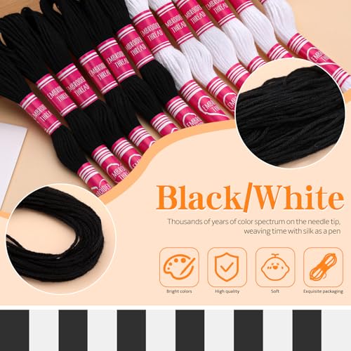 Embroidery Floss,12 Skeins Black and White Embroidery Thread - color: Black and White