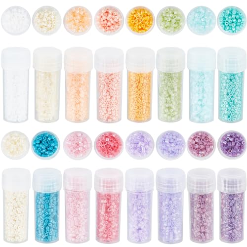 SUNNYCLUE 80g 16 Colors 12/0 Seed Beads Bulk 2mm Cylinder Glass Seed Beads Colorful Candy Small Round Loose Spacer Bead for Jewelry Making Supplies Friendship Bracelet Necklace Earrings
