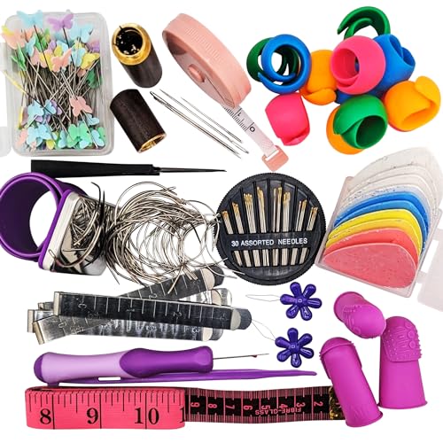 Hand Sewing Complete Kit | Featuring THIK-Grip Thimble [3 Sizes] | Including Needles (105) - Fabric Clips (10) - Pins (100) & Many More Supplies - color: THIK-Grip Thimbles - COMBO, size: All Sizes Included