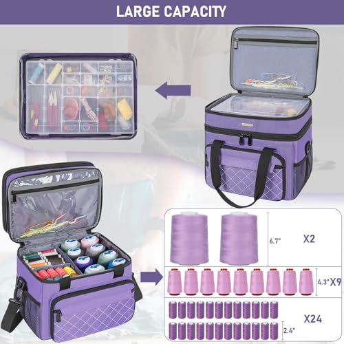 Sewing Organizer Bag with Removable Tray & Double-Layer - color: Purple