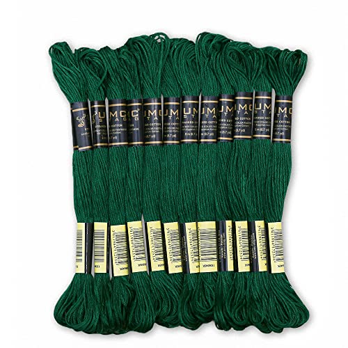 Pack of 12 Premium Embroidery Thread | 100% Egyptian Cotton Premium Skeins | Cross Stitch Embroidery Floss | Oeko TEX Certified Stranded Cotton | Ideal for Arts & Crafts (Emerald Green 923) - color: Emerald Green 923