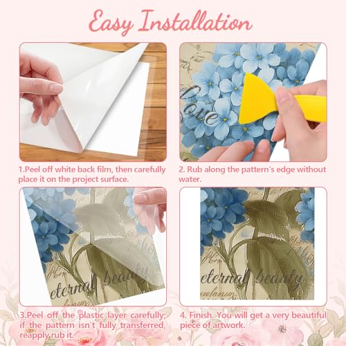 Peacoblue Hydrangea Pattern Rub On Transfers for Furniture Craft 6"x12" - style: Hydrangea Pattern