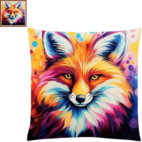 Lovxvouy Pillow Cross Stitch Kits for Adults Beginners-Preprinted Needlepoint Kit Stamped Crossstitching Kits 11CT Cross-Stitch Kit Stitches Kit Embroidery Kits-Colorful Fox 18x18 inchs - color: ColorCraft21