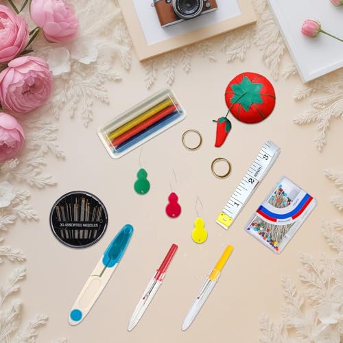 CllyCnny Pieces Sewing Tool Set - 144pcs Including Tomato Pin Cushion Seam Rippers, Scissors, Tape Measure Sewing Pins Tailors Chalk for Quilting Needlework DIY Crafts