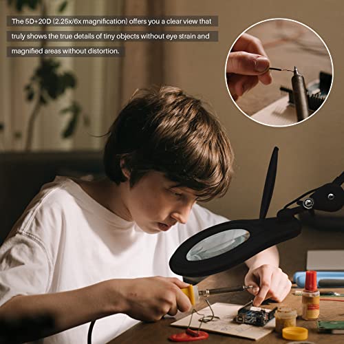 Bifocal LED Magnifying Lamp with Clamp, 14W 1200LM, Black - color: Black