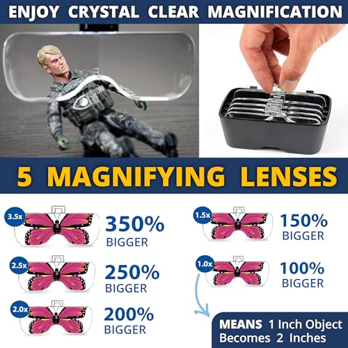 Vision Aid Magnifying Glasses with LED Light, 5 Lenses, Headband, Storage Case | Hands Free Lighted Head Mount Magnifier for Hobby Crafts Macular Degeneration Cross Stitch Diamond Painting Close Work - style: USB Rechargeable - Expert Set