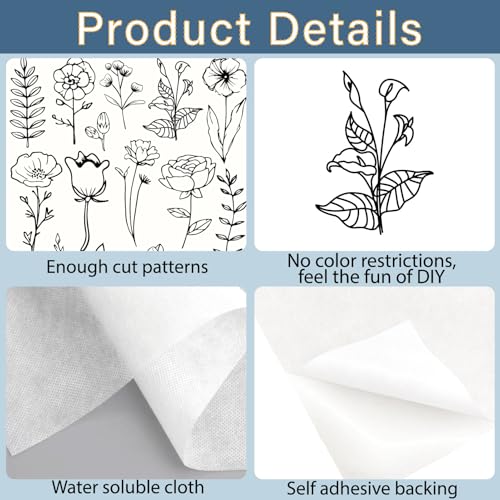 98Pcs Embroidery Paper Flowers Water Soluble Embroidery Patterns Plants and Floral Theme Stick and Stitch Wash Away Transfer Paper Stabilizers for Hand Sewing Beginners 11.7 x 8.3 Inch - color: Flower Plants