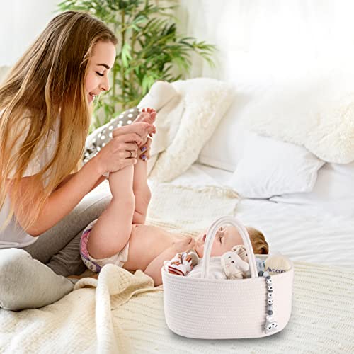 XUANGUO Cotton Rope Baby Diaper Caddy Organizer Basket with Handles White - color: White, size: Regular