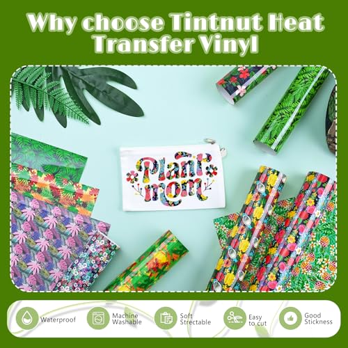 Tintnut Tropical Floral Heat Transfer Vinyl, 10 Pcs 12×10in Iron on Vinyl - color: Green