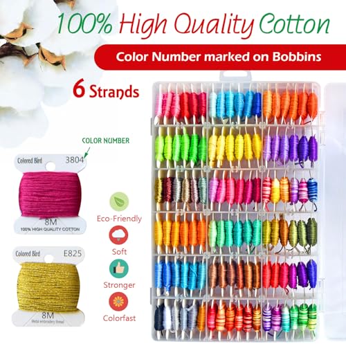 Embroidery Floss & Bracelet String Thread with Organizer Storage Box 108 Colors Cross Stitch Threads Set