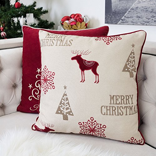 Embroidery Velvet Throw Pillow Cover, Merry Christmas Series Reindeer Tree Luxury Soft Fuzzy Cozy Warm Slik Decorative Gift Square Couch Cushion Pillow Case 20 x 20 Inch, Cover Only - color: Reindeer