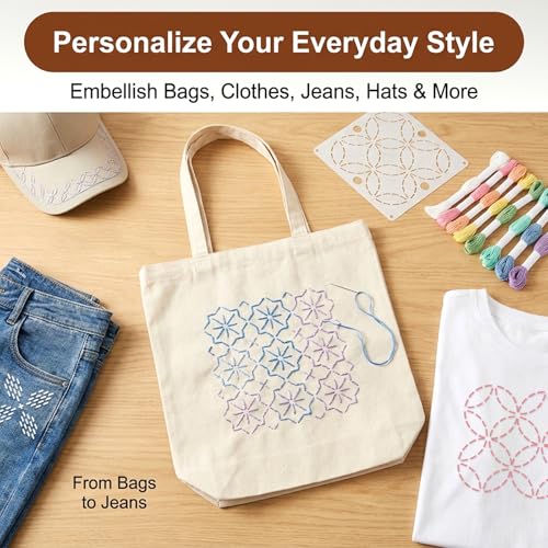 32 Pcs Sashiko Geometric Stencils Kit, 5.1"×5.1" Reusable Plastic