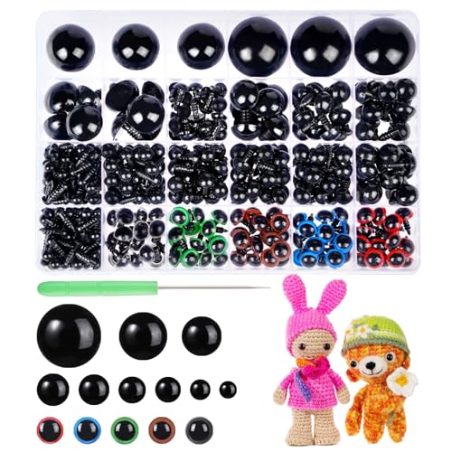 408Pcs Safety Eyes for Crochet 6-30mm Plastic Colorful Safety Eyes for Amigurumi with Washers Black Stuffed Animal Eyes for Craft Teddy Bear