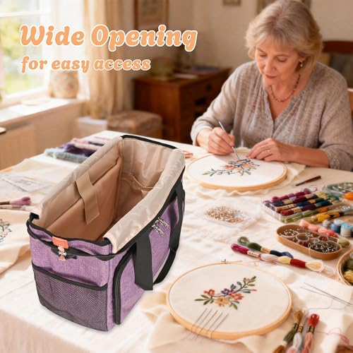CROTIRAD Embroidery Bag Organizer for Cross Stitch Kits with Shoulder Strap - color: Purple
