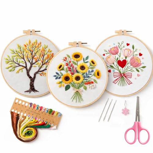 3 Pack Embroidery Kit for Beginners Adults