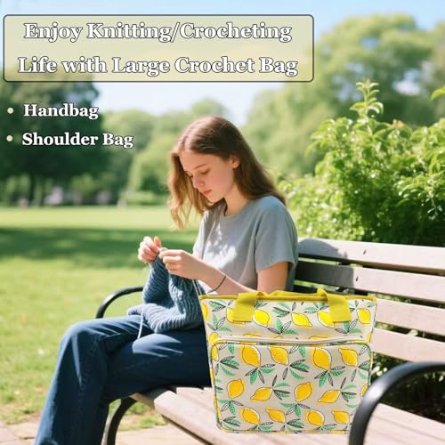 Knitting Bags and Totes Organizers Large Crochet Bag(Yellow Lemon) - color: Yellow Lemon