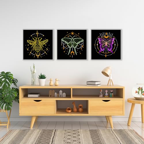Louise Maelys 3 Sets Tarot Embroidery Kits for Beginners,Cross Stitch Kit for Adults,Crewel Starters Needlepoint with Moon, Butterfly, Bee and Moth Pattern and Tool - color: Tarot