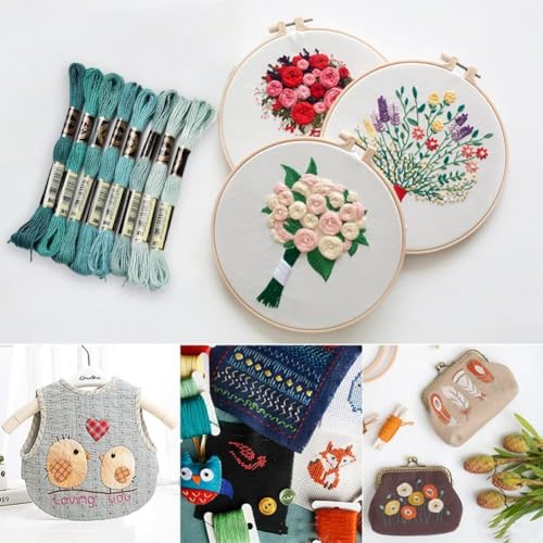 24 Skeins 6 Strands Green Embroidery Floss Threads Variegated Gradient Cross Stitch Thread Friendship Bracelets String Bulk with 12 Floss Bobbins for Hand Sewing Knitting Craft Stitching Diy - color: Green