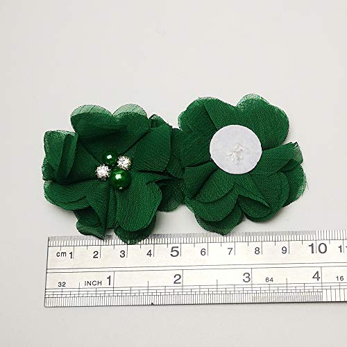 Chenkou Craft Pac.k of 12pcs Chiffon Flowers Ribbon Bows W/Beads 2-3/8" (60mm) Appliques Wedding Decor Bulk Lots (Bright Green) - color: Bright Green