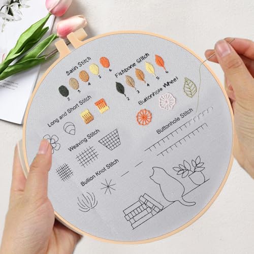 Beginner Embroidery Kit for Adults, Herb Garden Patterns with Video Guide - color: Botanical Garden