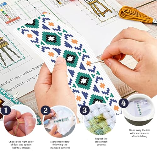 FREEBLOSS 6PCS Cross Stitch Bookmark Kit Stamped Floral Cross Stitch Bookmarks Kit for Beginner DIY Stamped Embroidery Bookmark Kit Cross Stitch Projects for Book Lovers - style: Aztec patterns