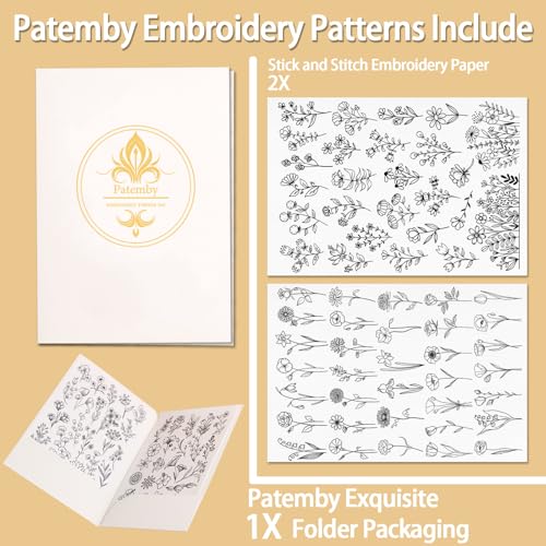Patemby Embroidery Pattern Water Soluble Embroidery Stabilizers, Stick and Stitch Embroidery Paper Wash Away with Pre-Printed Pattern Designs Stencils Transfers for Hand Sewing Lover Beginner - color: Blossom