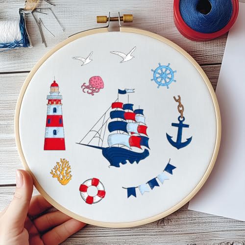 BENECREAT 4Sheets 55Pcs Water Soluble Embroidery, 11.7x8.3inch Summer Ocean Navigation Pattern Transfers Water Soluble Stabilizer for Embroidery Stick and Stitch Embroidery Designs - style: Ocean Navigation