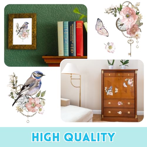 3 Sheets Flower Rub on Transfer Waterproof Floral Furniture Transfers Decal Bird Farmhouse Rub on Transfer 6x12 Butterfly Transfer Cabinet Stickers for Wood Door Craft Home Kitchen Decor - style: Style 1- Retro French