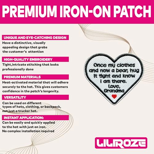 Loving Memorial Family Patch 3 Inches Memory Heart Family Memories Gifts Remembrance Iron On/Sew On Embroidery Fabric Applique Patches for Trucker Hats Clothes DIY Accessories (Style 2, Grandma) - color: Style 2, size: Grandma