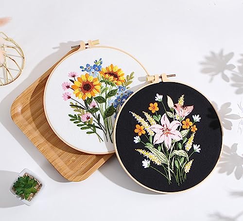 GLTAYLMY Embroidery Kit for Beginners Adults,3 Pack Cross Stitch Kits with 1 Plastic Embroidery Hoops,Needles and Color Threads,Needlepoint Kit for Hand Embroidery Starter - color: New Flower