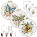 3 Pack Cross Stitch Kits for Beginners-Insects and Flowers,with Hoop 8x8in - color: Insects and Flowers