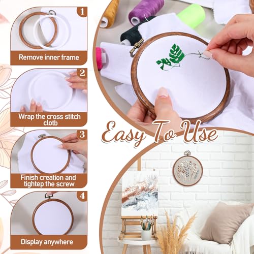 15PCS 4 Inch Embroidery Hoops, Imitated Wood Circle Frame Cross Stitch Hoop