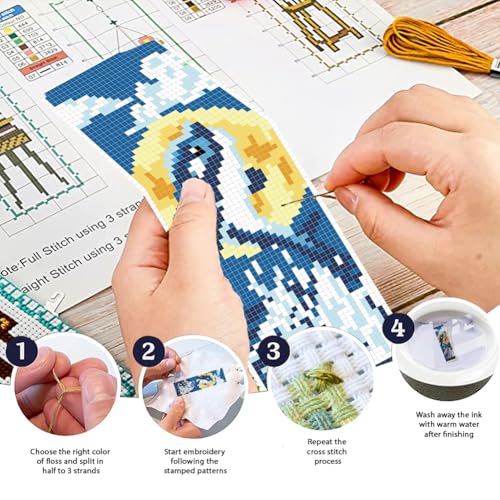 FREEBLOSS 6 Set Cross Stitch Bookmark Kits for Beginner Ocean Theme Stamped Cross Stitch Kit DIY Embroidery Bookmark Kit with Instructions 8'' x 2.4'' - style: Beach Animals