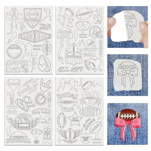 4 Sheets Water Soluble Embroidery Patterns Stabilizers Sports Theme Embroidery Stick and Stitch Paper with Pre-Printed Football Style Patterns for Hand Sewing Lover Beginners - style: Football