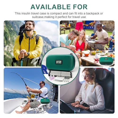 Insulin Cooler Travel Case TSA Approved 2*180g Ice Pack,Temp Display - color: Green