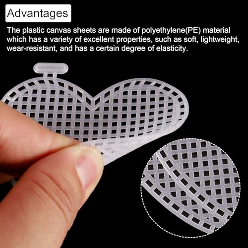 MECCANIXITY 15Pcs Plastic Mesh Canvas Sheet 7 Count 7.4 cm/ 3" White Heart Blank Canvas for Embroidery Needlepoint, Knit Crochet Mesh