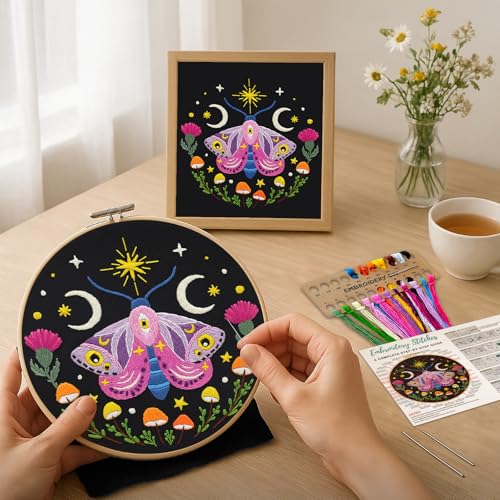 Nuberlic Embroidery Kit for Beginners, Moth Cross Stitch Kit - color: Moth