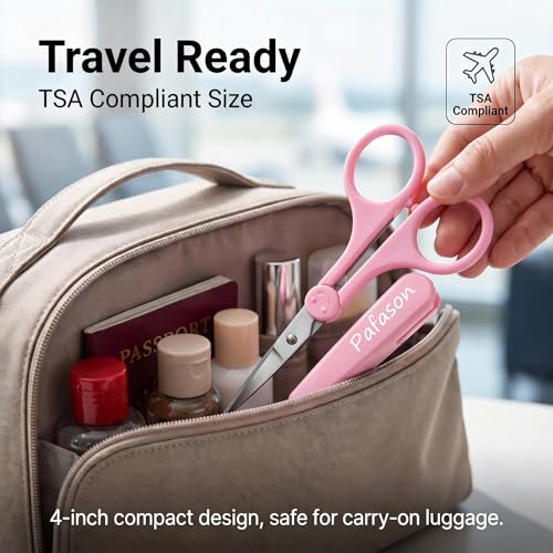 PAFASON Small Travel Sewing Crafting Scissors Set Straight Curved Tip - color: Curved 3.5in Red + Straight 4in Pink